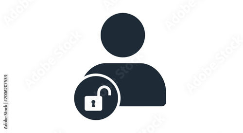 A dark blue silhouette of a person with an unlocked padlock symbol on their chest