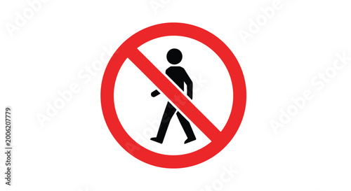 Photos A red circle with a diagonal line prohibits pedestrian access clearly indicating
