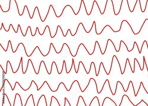 Red curved lines arranged on a white background create a minimalist graphic pattern.