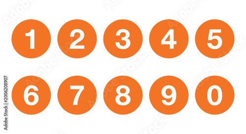 Orange number circles isolated on white background