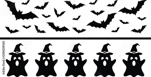 Vászonkép bat silhouette, ghost silhouette, halloween, halloween bats, halloween ghosts, b