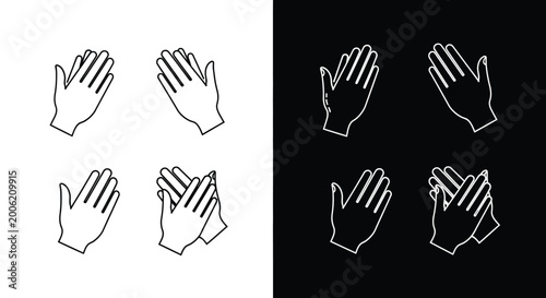 A set of line art illustrations depicting hands in various clapping and open palm positions