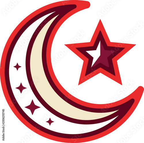 Photos Red and maroon crescent moon with star symbol isolated on transparent background