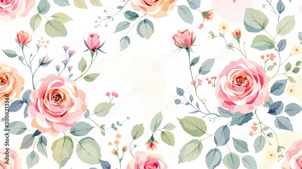 Fototapeta premium Elegant flower frame with gentle pastel botanical elements