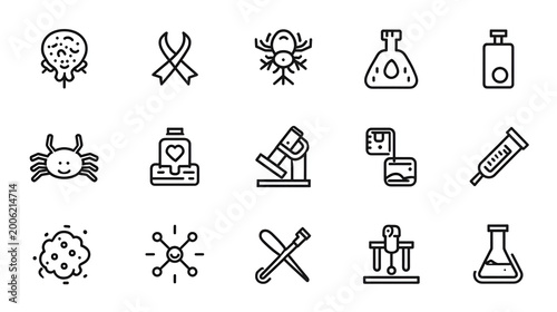 Cancer Line Editable Icons set. Vector illustration in modern thin style of health related icons: types of cancer, treatment, research, and more. Isolated on white background background. Stock Vector 
