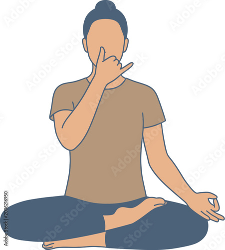 Bild auf Leinwand Alternate Nostril Breathing Yoga Illustration – Pranayama Meditation Pose