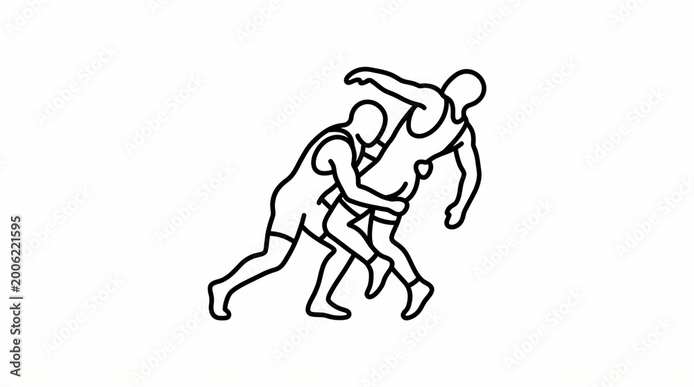 Fototapeta premium Wrestling Takedown Action Line Icon