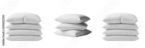 Stacked Soft White Bed Pillows Side View Isolated PNG - Comfortable Bedroom Accessories for Sleep, Relax, and Interior Design.
