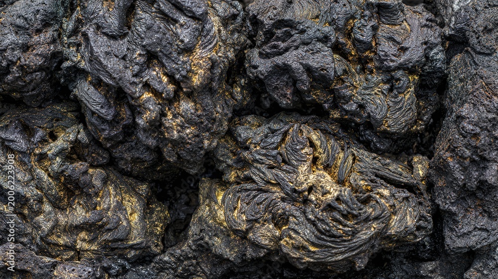Fototapeta premium precinct. Volcanic lava solidified on black rock formations with a metallic sheen. travel magazines, destination branding, designed for travel destination branding, used by lab technicians.