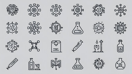 Set of 30 outline icons related to virus. Linear icon collection. Editable stroke. Vector illustration Stock Vector