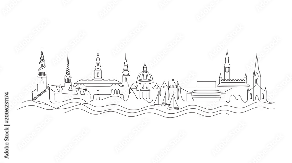 Fototapeta premium line drawing of city skyline with mosque towers