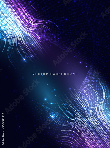 Modern abstract background featuring smooth flowing purple and blue gradient waves lines.