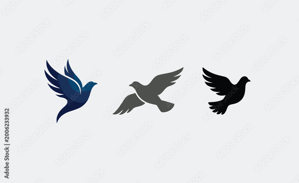 Fototapeta premium Stylized Bird Silhouettes in Flight with Blue Glowing Outlines on Light Gray Background
