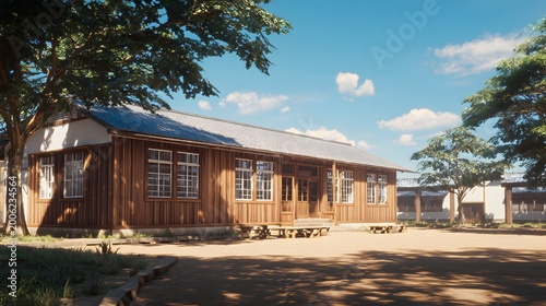 Classic Vintage White Wooden House with Beautiful Tropical Flower Garden