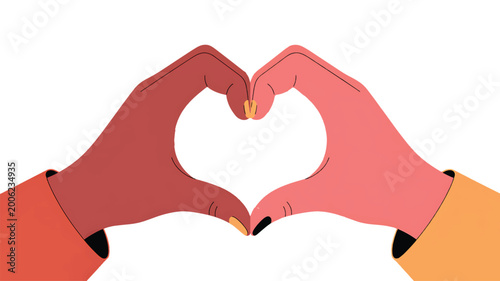 Hands of unity: Two hands of diverse skin tones come together, forming a heart, symbolizing the beauty of unity and the power of love, connection, and empathy.