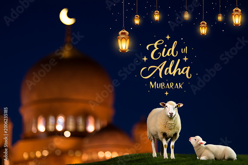 Elegant Eid al Adha Mubarak Animation. Eid Al Adha Mubarak .Elegant Eid Al-Adha Mubarak Greeting with Golden Ornate Borders and Spotlight