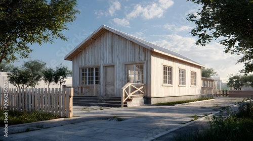 Classic Vintage White Wooden House with Beautiful Tropical Flower Garden