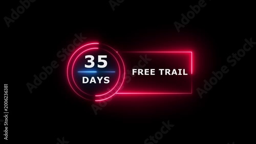 Neon text 35 days free trial business banner icon concept 4k animation.