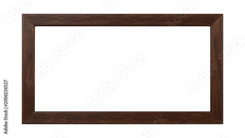 Empty rectangular dark wooden picture frame with a classic textured border isolated on transparent background