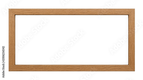 Empty rectangular wooden picture frame for photos or art isolated on transparent background