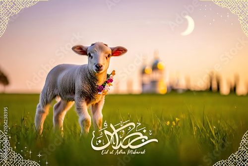 Elegant Eid al Adha Mubarak Animation. Eid Al Adha Mubarak .Elegant Eid Al-Adha Mubarak Greeting with Golden Ornate Borders and Spotlight