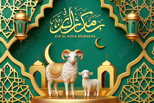 Elegant Eid al Adha Mubarak Animation. Eid Al Adha Mubarak .Elegant Eid Al-Adha Mubarak Greeting with Golden Ornate Borders and Spotlight