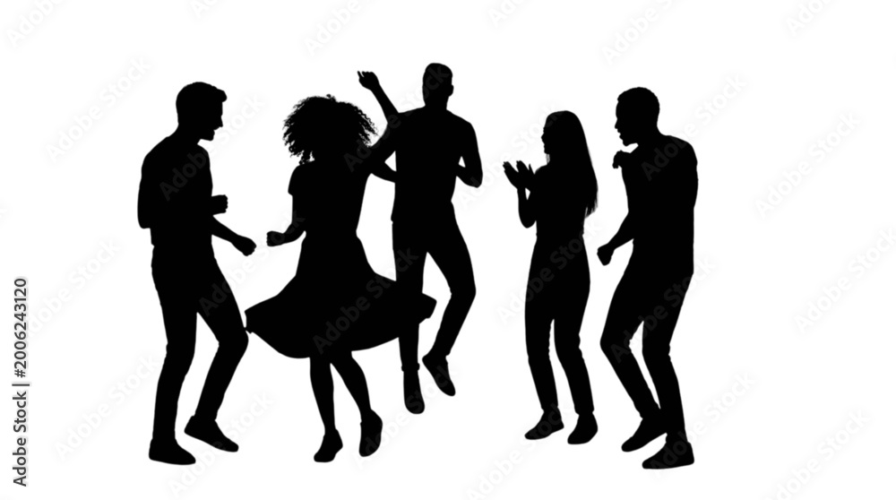 Obraz premium Group of people dancing together silhouette style isolated on transparent background, Vector