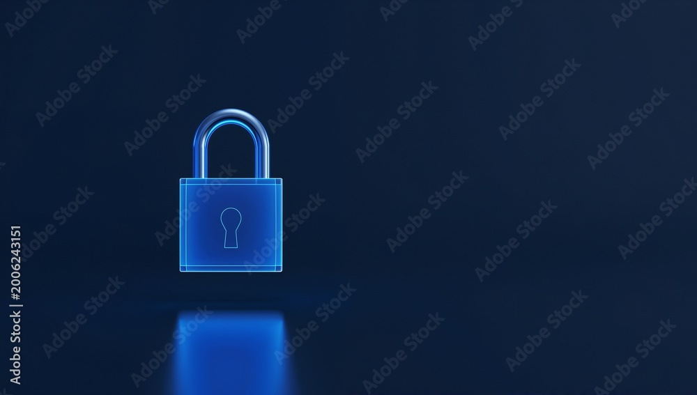 Fototapeta premium Transparent Digital Lock on Dark Background with Soft Reflection