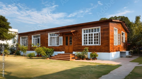 Classic Vintage White Wooden House with Beautiful Tropical Flower Garden