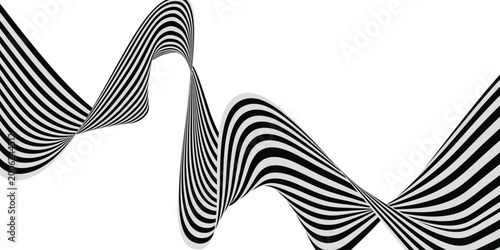 Photography Black on white abstract perspective line stripes with 3d dimensional effect isolated on white