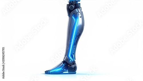 Futuristic Shiny Blue Robotic Leg Closeup.