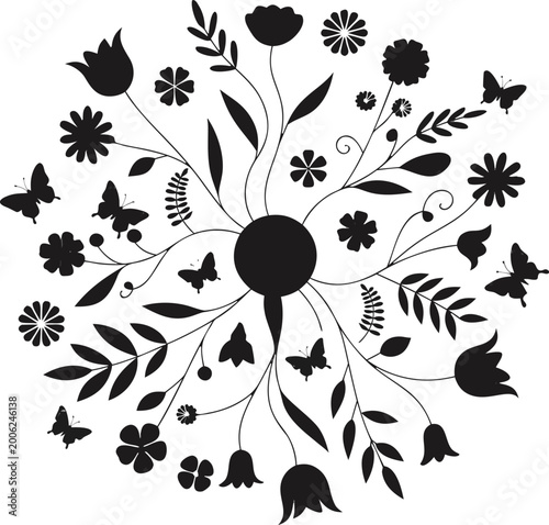 Foto Colorful Floral Vector Collection with Spring Flowers, Botanical Elements and De