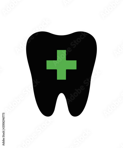 Dental care icon black tooth green cross medical healthcare