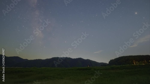 안동호 야간 은하수 HDR 타임랩스, 여름밤 호수와 산 능선 위 흐르는 별빛
