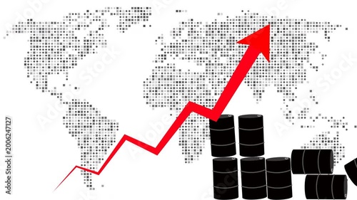 Global Energy Market Price Surge Footage with Oil Barrels and Rising Trend Arrow for Economic Impact Content