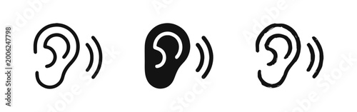 Fotografie Human ear icon set representing hearing and listening with sound waves
