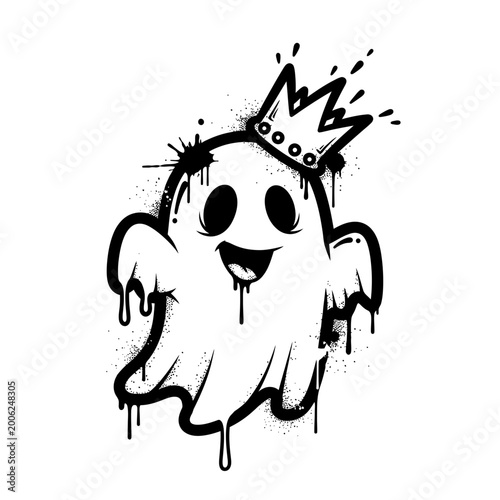 Smiling ghost wearing crown graffiti style.