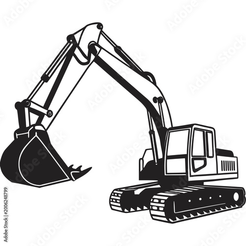 Billede på lærred Illustration of an excavator digging with its bucket heavy equipment constructio