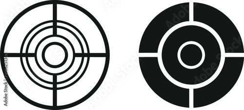 Tableau sur toile Simple black circular targets and bullseye icons set for precision aiming and st