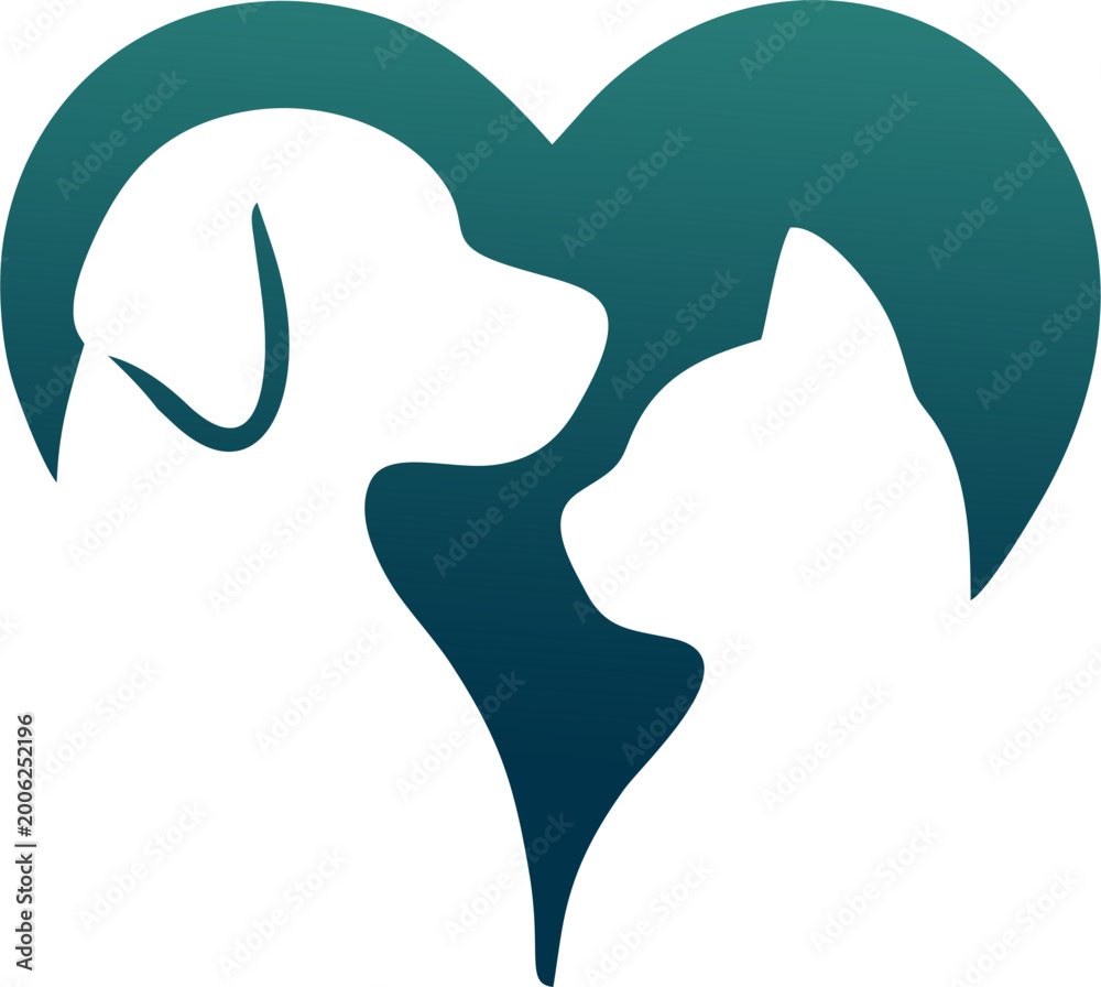 Obraz premium Stylish Pet Illustrations: Cats and Dogs in heart shape