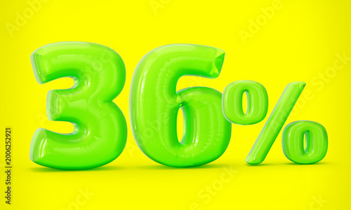 Obraz na płótnie Green jelly digit 36% or Thirty six percent isolated on yellow background