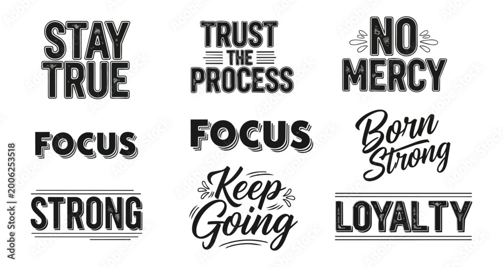 Obraz premium Motivational typography set in monochrome style on black background