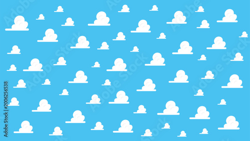 Schilderij op canvas Abstract White Clouds Cartoon on Blue Sky Background