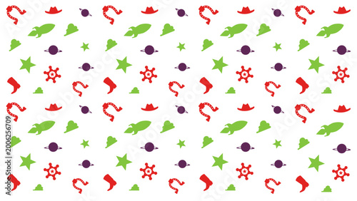 Fotografía Seamless Toy Story Inspired Western Kids Pattern with Space and Cowboy Elements