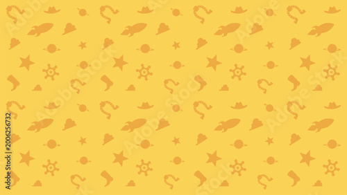 Seamless Toy Story Inspired Western Kids Pattern with Space and Cowboy Elements. Vector seamless texture for interior, decorative, banner, cover, card.