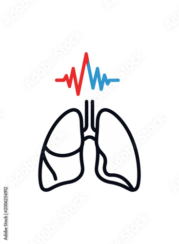 Medical illustration of lungs and heartbeat symbol on black background