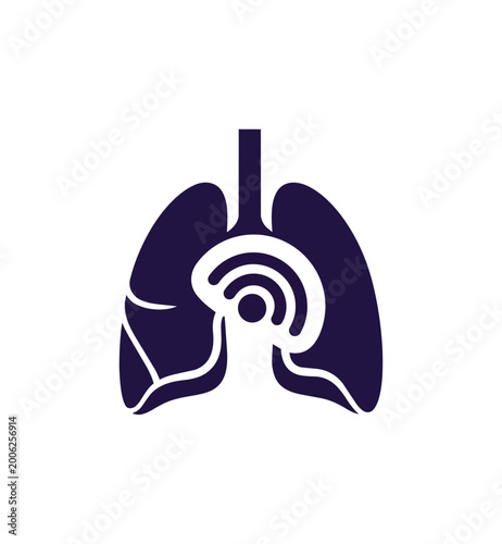 Medical illustration of human lungs and wireless signal icon