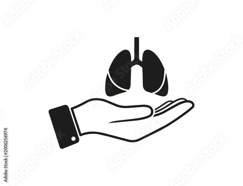 Human hand holding lung icon silhouette healthcare concept