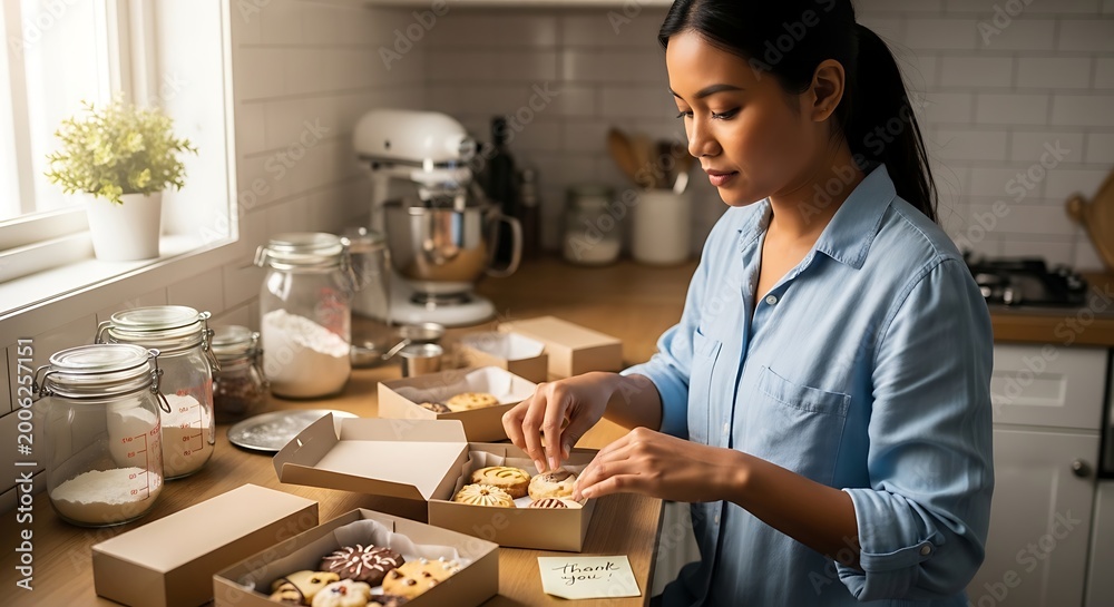 Fototapeta premium Woman Preparing Healthy Food Bowls.