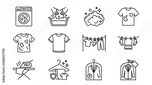 Картината върху платно Collection of hand-drawn icons illustrating various laundry and garment care